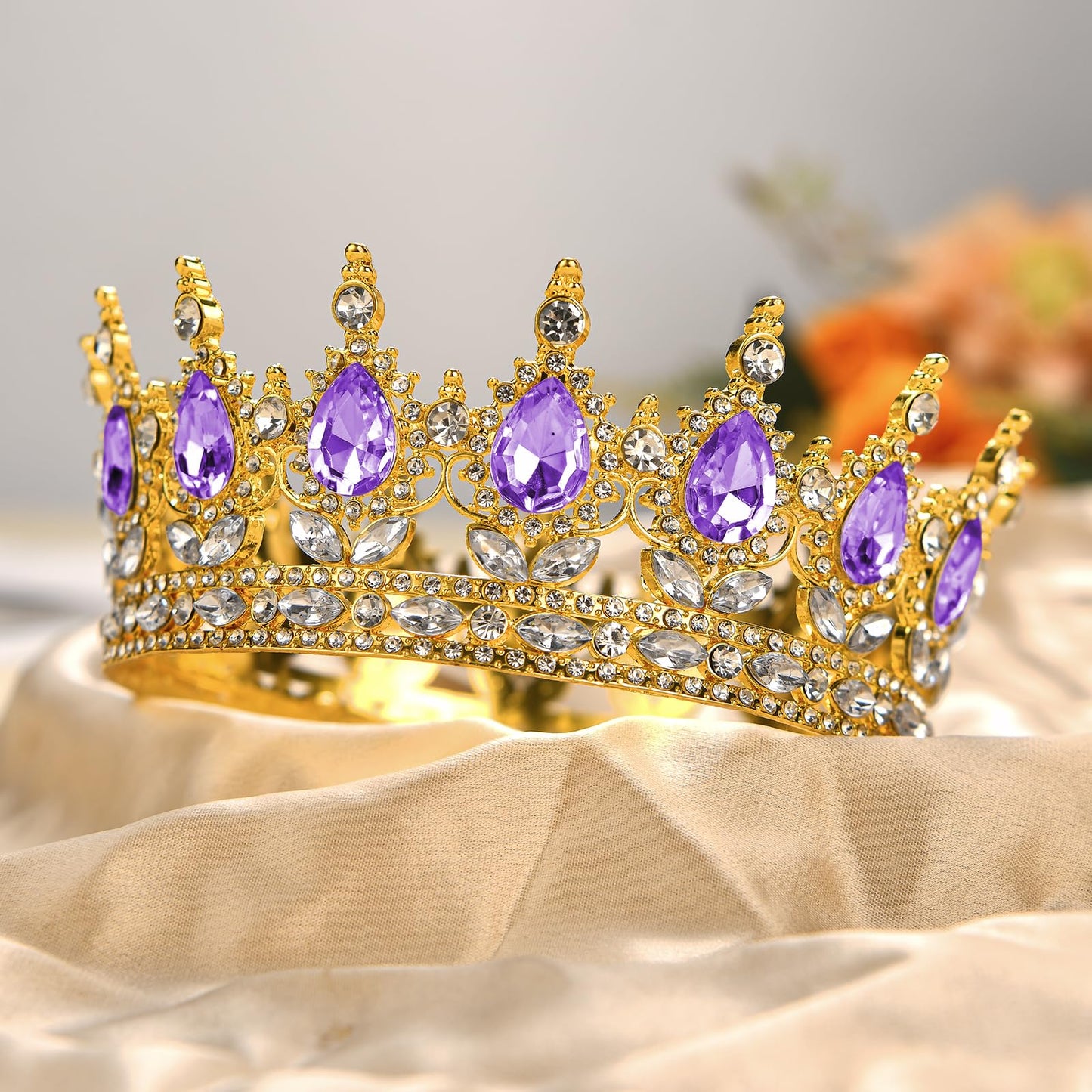 Onedor Gold Crown for Women Crystal Rhinestone Tiara Queen Headpiece for Wedding Prom Pageant Birthday Princess Theme Costume Party Hair Accessories and Cake Topper Decoration