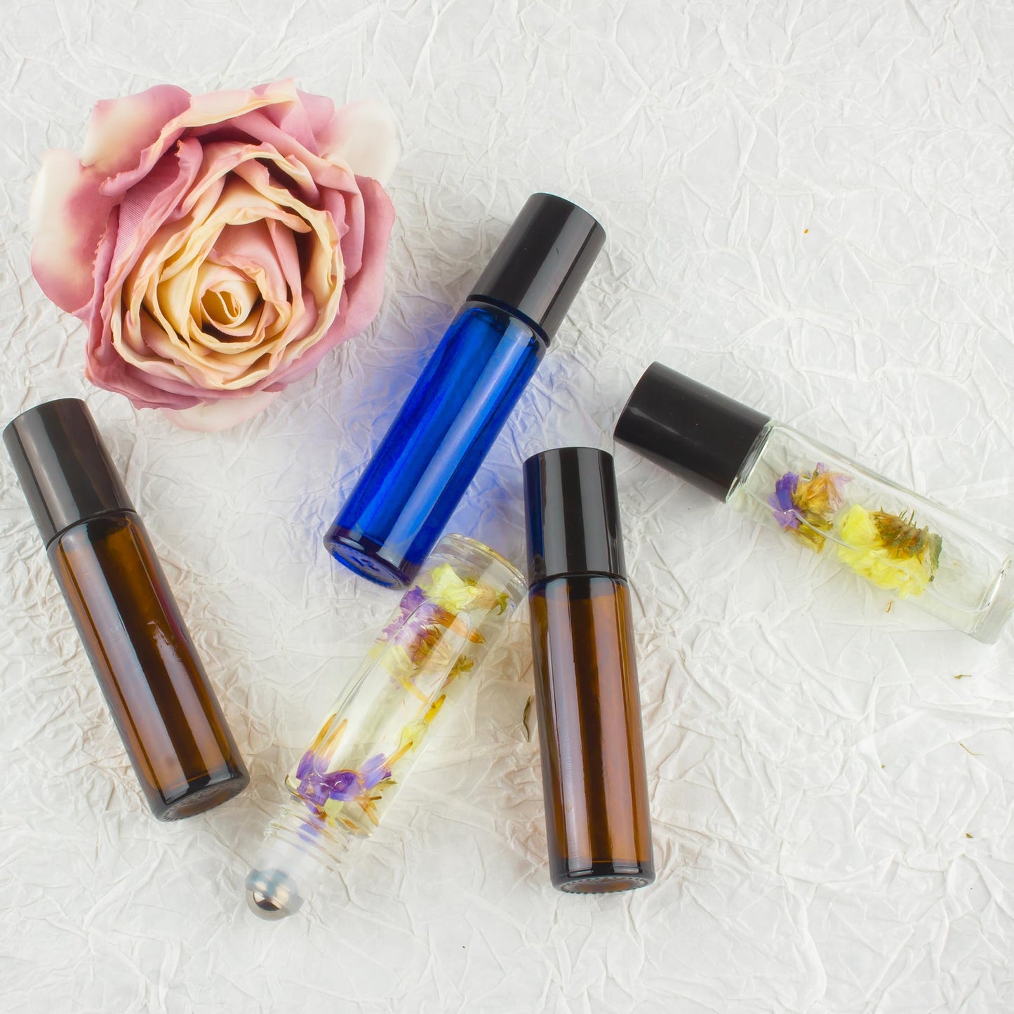 ZEJIA Amber Glass Roll on Bottles 10ml Roller Bottles | for Essential Oils, 6 Pack, Refillable Perfume Bottle, with Stainless Steel Roller Balls, 2 Droppers, 1 Opener, Labels