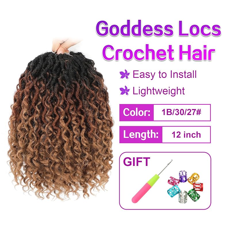 Goddess Locs Crochet Hair 12in 8 Packs 1B/30/27 Pre-Looped with Curly Ends - AMELI