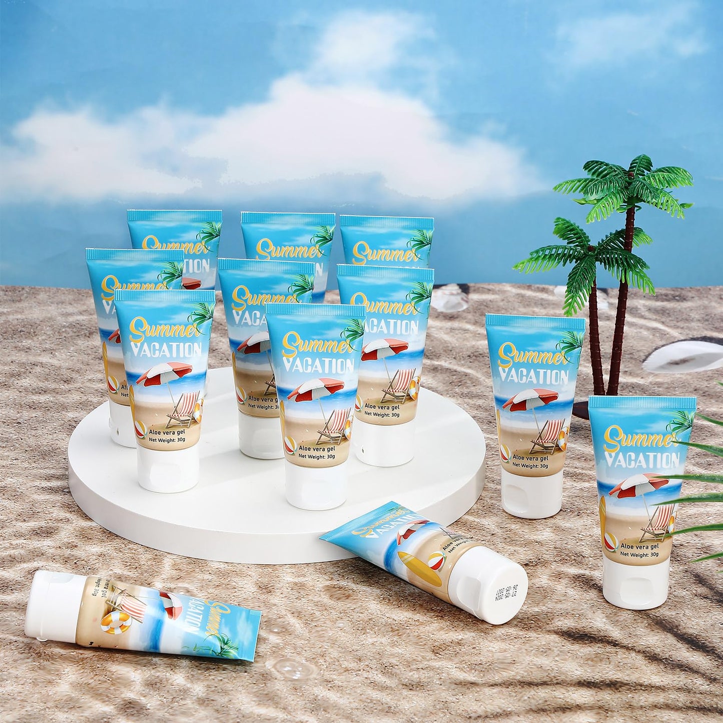 Dansib 12 Pcs Mini Aloe Vera Gel Bulk for Summer Vacation Party 1oz Travel Size Soothing Moisture Aloe Gel Bulk for Thank You Gifts Summer Party Supplies