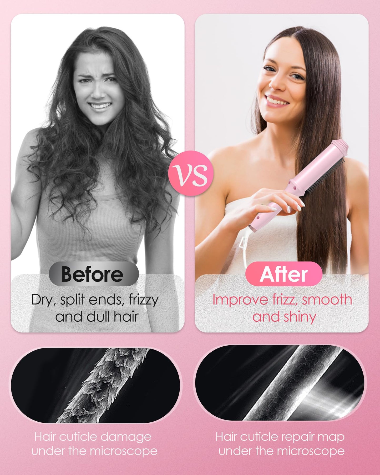 NOVUS Ionic Hair Straightener Brush, 4 Temps & 30s Heating & Auto-Off, Anti-Scald Ceramic Straightening Comb Fast Heating for Home Salon, Less Frizz & Smoother Hair for All Hair Types