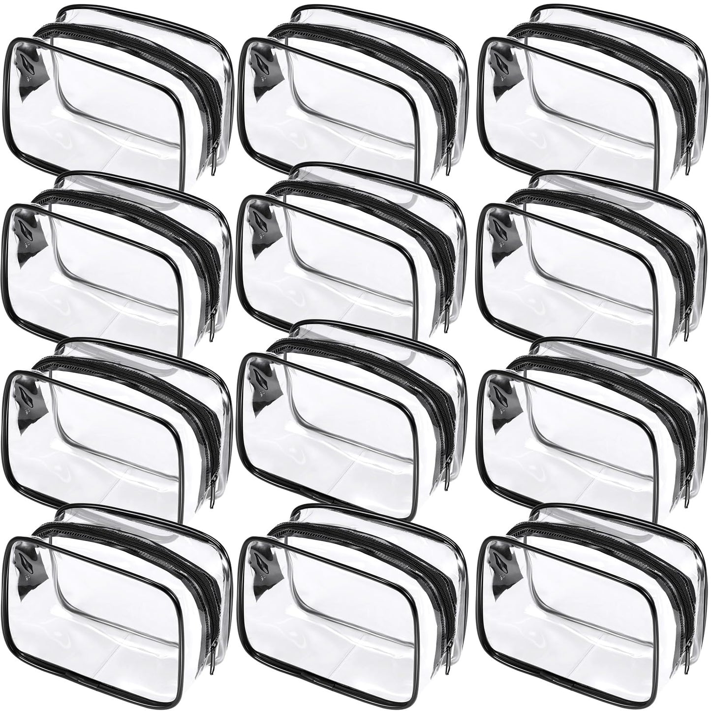 Weewooday 12 Pieces Clear Makeup Bags Cosmetic Storage Bags PVC Zipper Pouches Travel Waterproof Makeup Plastic Case for Women Organizing Toiletries Traveling Bathroom(Small,Black)