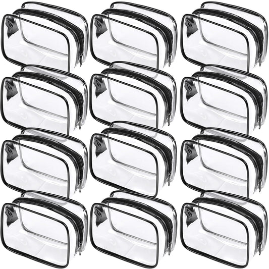 Weewooday 12 Pieces Clear Makeup Bags Cosmetic Storage Bags PVC Zipper Pouches Travel Waterproof Makeup Plastic Case for Women Organizing Toiletries Traveling Bathroom(Small,Black)