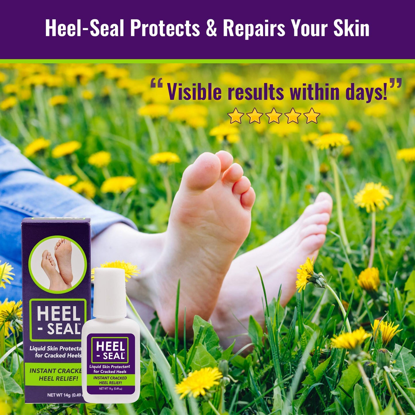 Heel-Seal - New Larger Size, 3X the Applications - The #1 Liquid Skin Protectant for Cracked Heels, Cracked Feet Treatment, Liquid Bandage, Must-Have Foot Care for Cracked Feet, Foot Repair