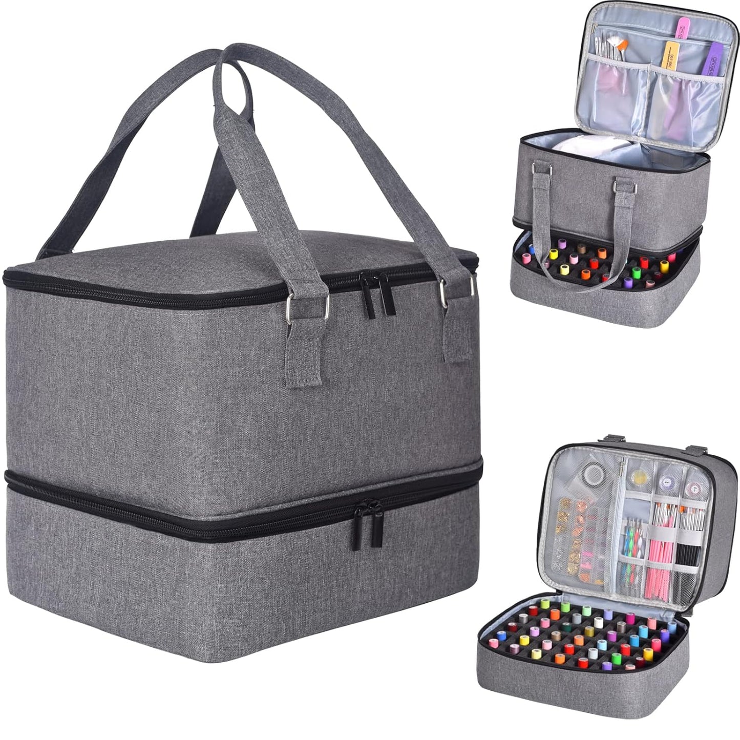 Nail Polish Organizer Bag with Travel Case for 30+ Bottles & Nail Lamp - Purple