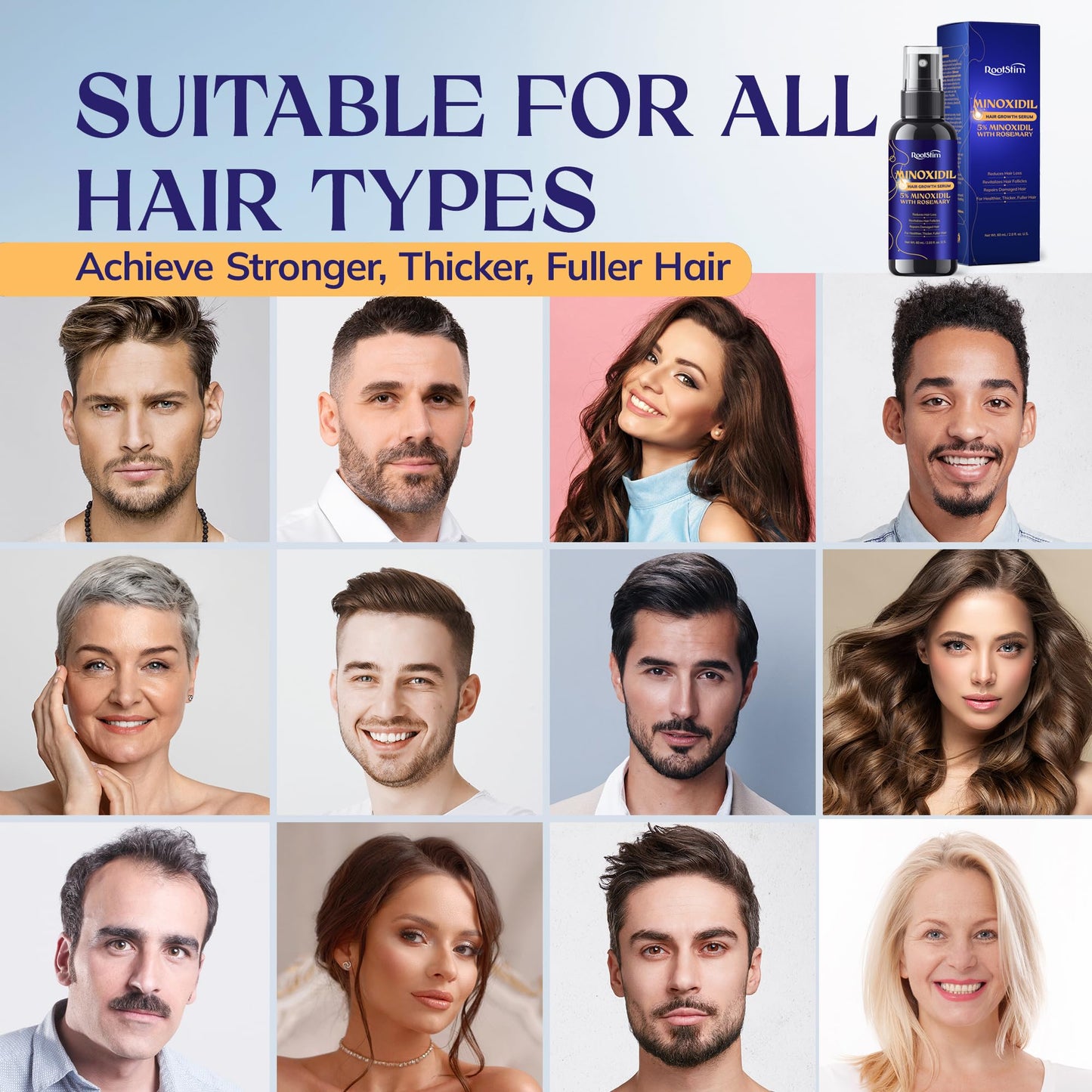 5% Minoxidil Hair Growth for Men and Women: Extra Strength Minoxidil Hair Loss Treatment Serum with Rosemary for Faster Stronger Thicker Hair Growth 60ML