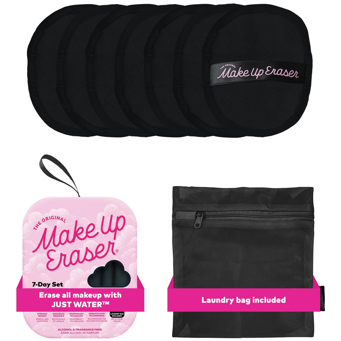 The Original MakeUp Eraser, 7-Day Set, Erase All Makeup With Just Water, Including Waterproof Mascara, Eyeliner, Foundation, Lipstick, Sunscreen, and More! Chic Black, 7ct.