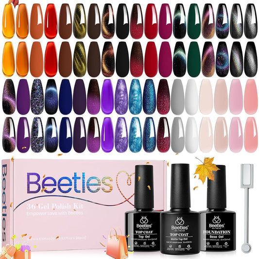 Beetles 39-Piece Halloween Gel Nail Polish Set - Glitter Jelly Colors with Base & Top Coats