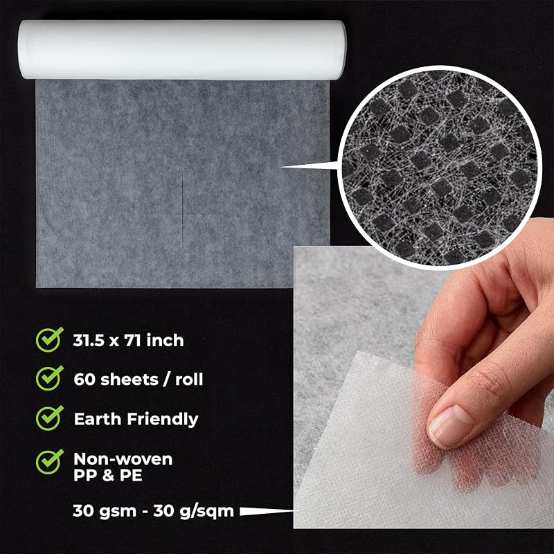 Disposable Massage Bed Cover - 2 Rolls, 60 Sheets/Roll, 31.5 x 71 in, Non-Woven Waterproof Covers