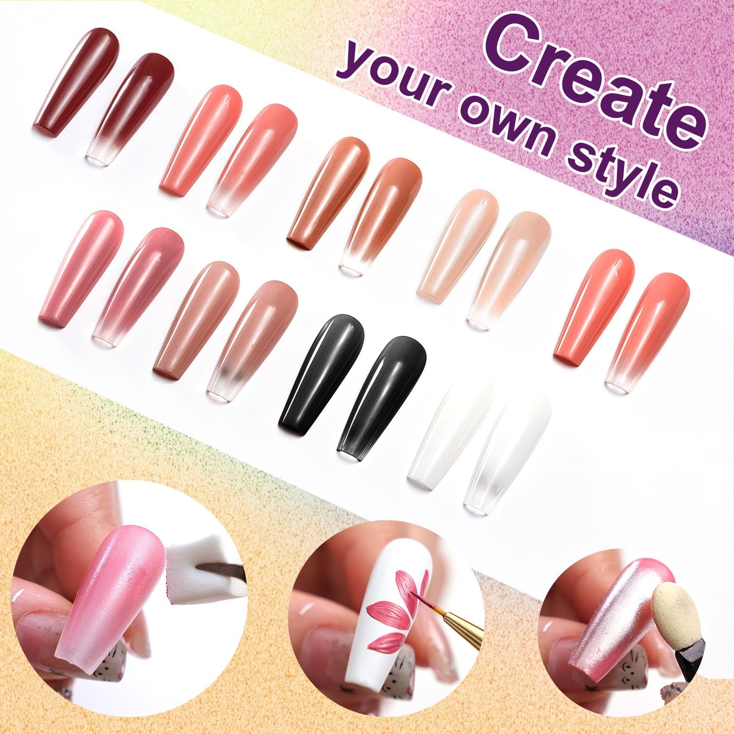 U-Shinein Gradient Painting Gel, 9 Colors Ombre Gel Nail Polish with 9Pcs Large Nail Sponges Sponging for Ombre Nails Aura Nails French Manicure Soak Off UV E