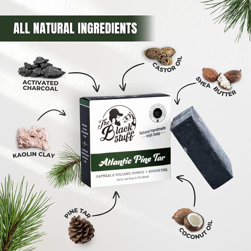 Pine Tar All Natural Bar Soap for Men – 3 Pack, Cold Process, Organic Shea Butter
