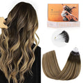 Doores Real Human Hair Extensions 18 Inch Micro Link 50g 50 Strands Chocolate Brown to Caramel Blonde
