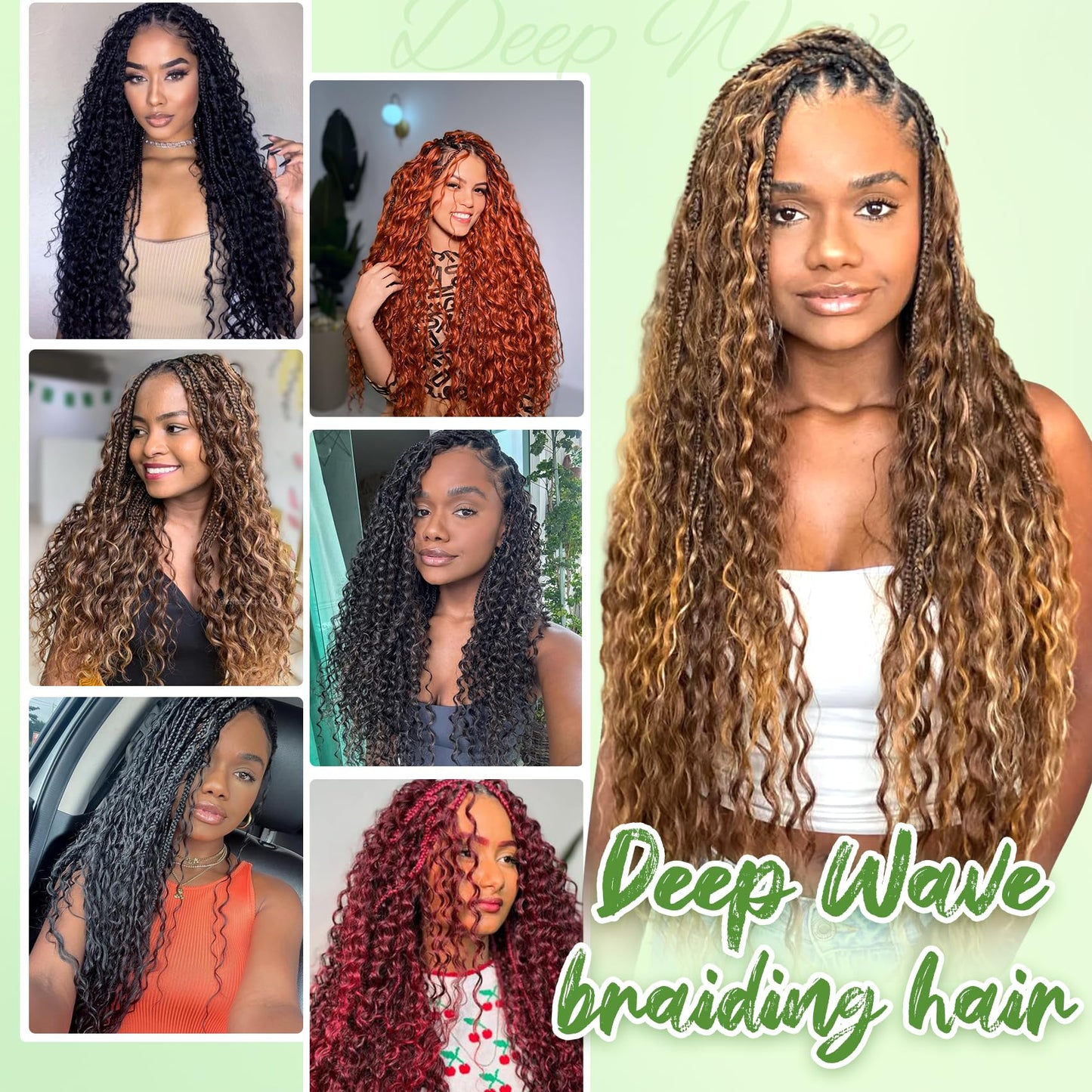 Eerya Long Curly Braiding Hair 18 Inch 2 Packs Ocean Wave Crochet Hair for Black Women Deep Wave Braiding Hair for Boho Braids (18 inch, 1B)