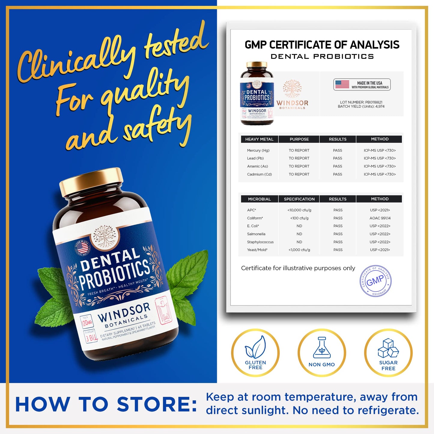 Oral Probiotics for Teeth and Gums - 3BN CFU Lactobacillus Salivarius Acidophilus Rhamnosus Streptococcus - Bad Breath Treatment for Adults - 45 Chewable Mint Dental Probiotic Tablets for Women & Men