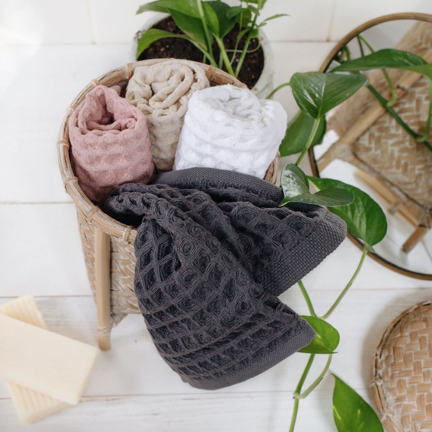 sea me at home Waffle Washcloths Set, 100% Turkish Cotton (White)