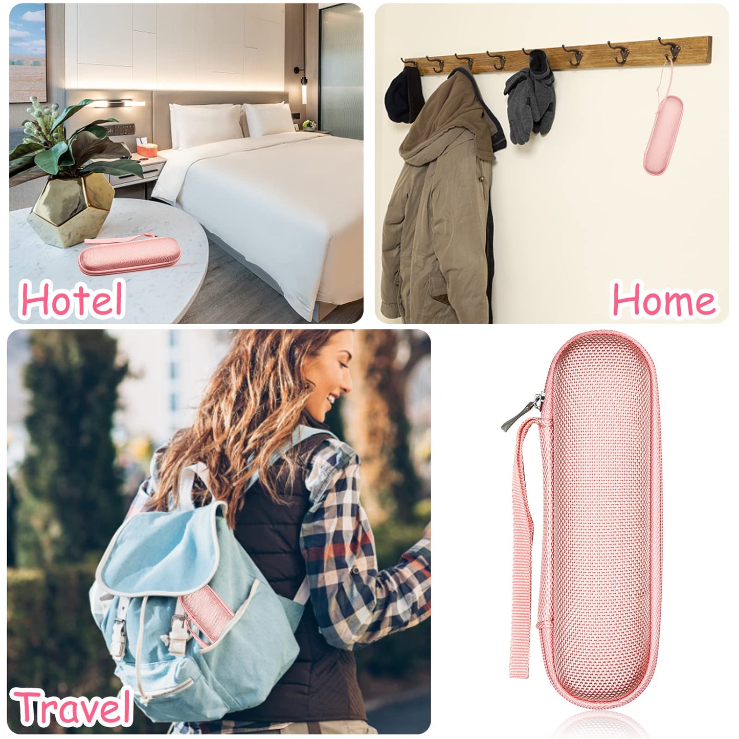 Portable Hard Carrying Case for Solowave 4 in 1 facial wand, Solawave wand for face Protective Bag Storing USB Cable, Hard Case Facial Wand with Zipper and Hanging Rope (Pink)