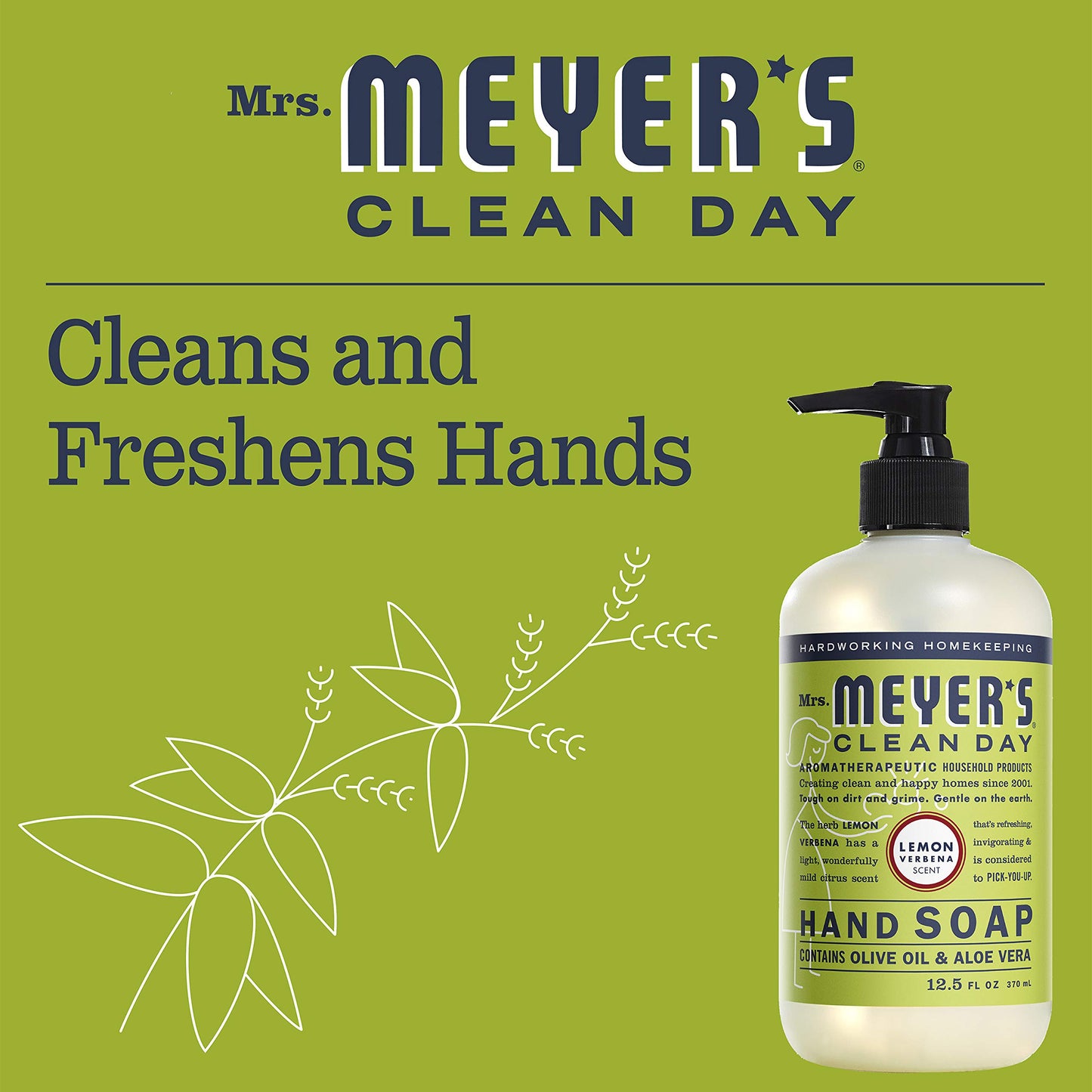 MRS. MEYER'S CLEAN DAY Liquid Hand Soap, Cruelty-Free, and Biodegradable Hand Wash Made with Essential Oils, Lemon Verbena Scent, 12.5 Oz (Pack of 3)