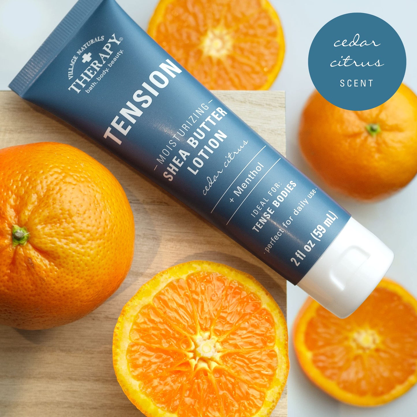 Village Naturals Therapy Tension Relief Shea Butter Lotion, Cedar Citrus Soothe, Daily Moisturizing Hand & Body Lotion with Aloe & Menthol, 2 oz Travel Size, 6-Pack