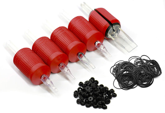 BEZTAT 25mm (1 Inch) Ultra Premium Clear Disposable Tubes w/Red Soft Silicone Grip- 20 Pack, Round Tip (5RT)