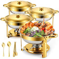 Chafing Dishes Buffet Warmer Set, 4 x 2/4 Pack 4.5QT Stainless Steel Gold Variation: Gold+4pack