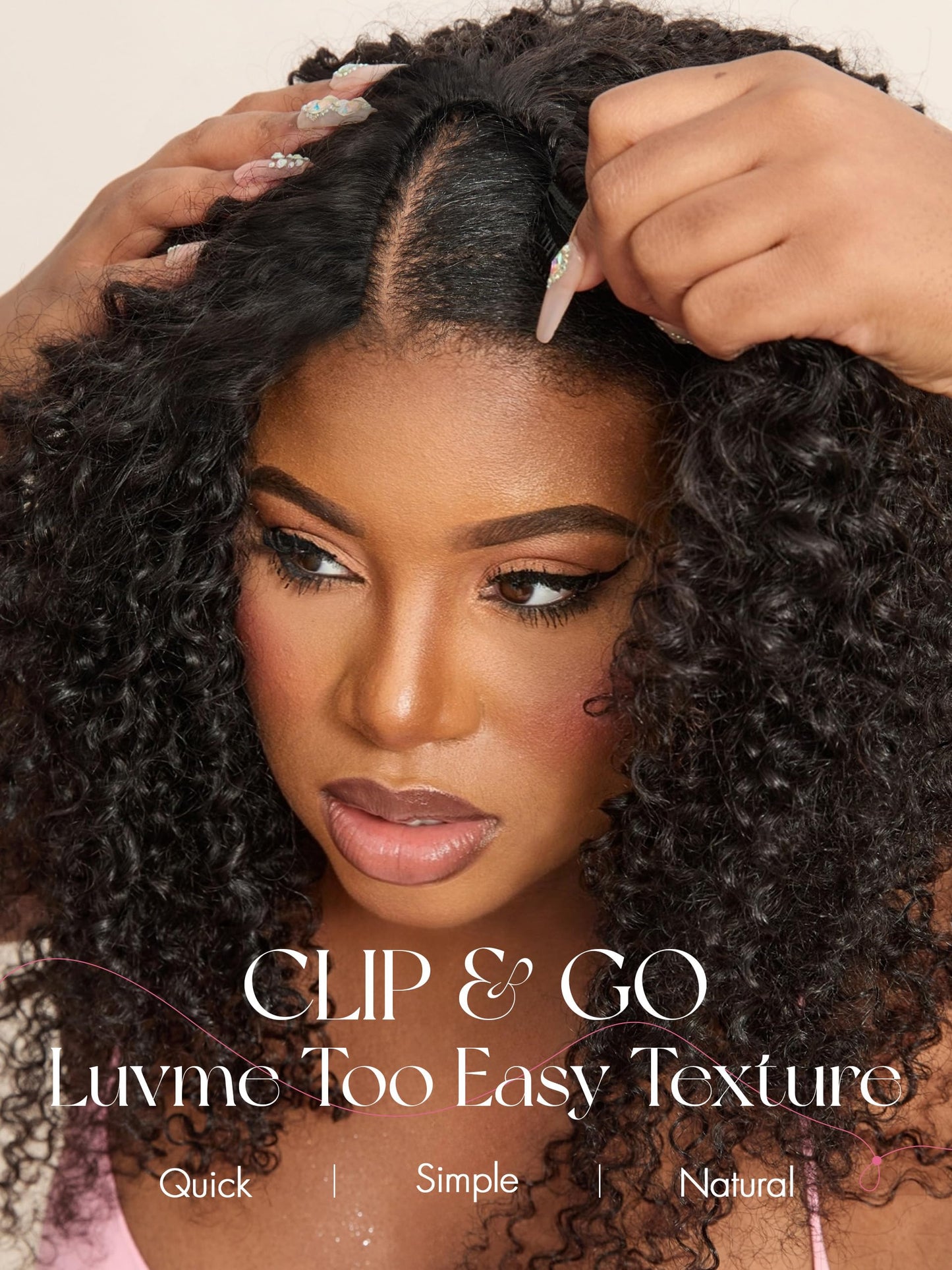 LUVME HAIR V Part Wig Human Hair Drawstring Wig Kinky Curly Half Wig 20 inch U Part 100% Real Human Hair Glueless None Lace Wigs Virgin Hair Machine Made Wigs 200 Density Natural Color