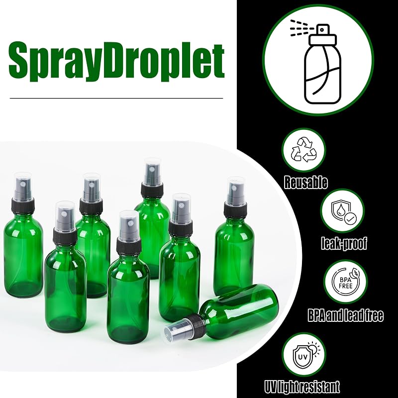 2 oz Glass Spray Bottles Set - Reusable Fine Mist Sprayers, Leak-Proof & Portable (Green, 24pcs) - Skin Care & Perfume
