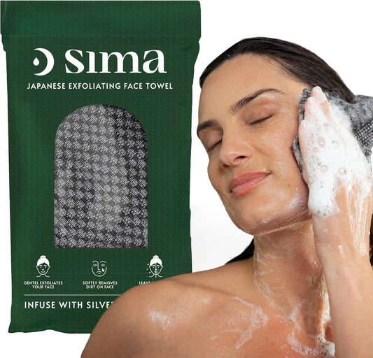 Sima Brand Exfoliating Washcloth Face & Body Scrub Towel - Japanese Exfoliating Towel with Hexagon Fibers, Exfoliating Body Scrubber with 2 Sides for Scrubbing & Washing (27cm x 35cm)