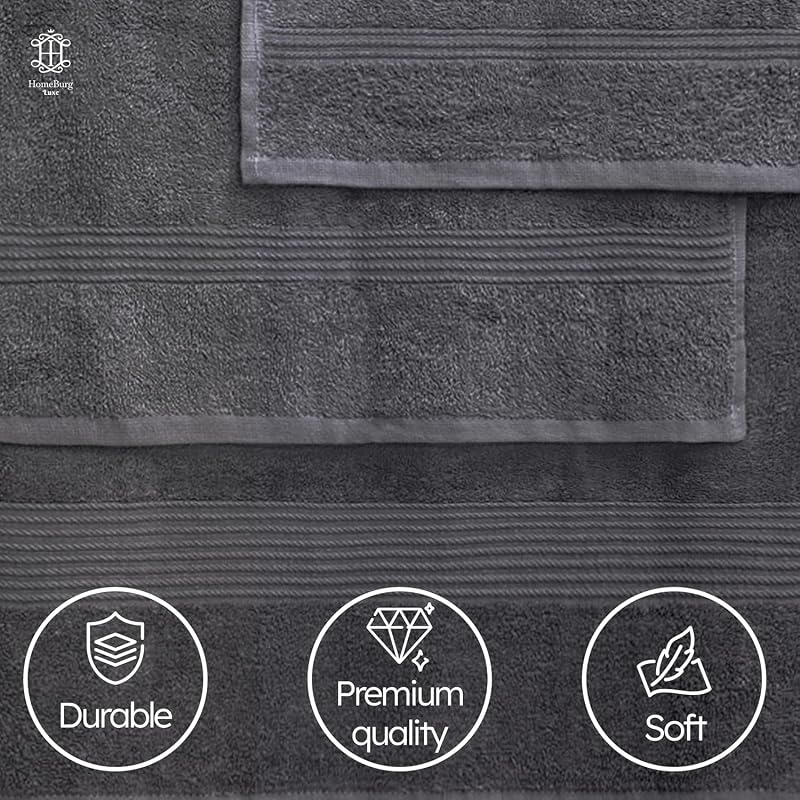 Dark Grey Luxe 8-Piece Cotton Towel Set – 2 Bath, 2 Hand, 4 Washcloths, 500 GSM