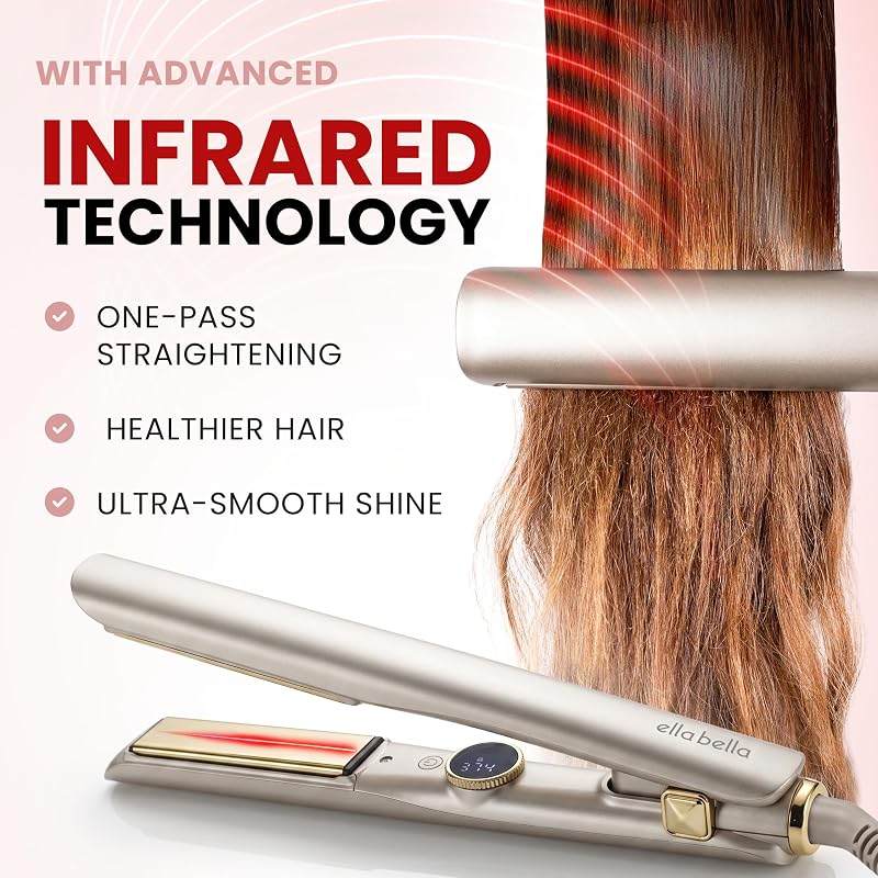 Champagne ELLA BELLA Slimline Infrared 2-in-1 Hair Straightener & Curling Iron - Titanium Plates