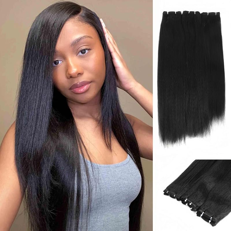 Yaki Straight Hair Bundles 18-26 Inch 1B, 3 Bundles Quick Weave - Pure Protein Fiber