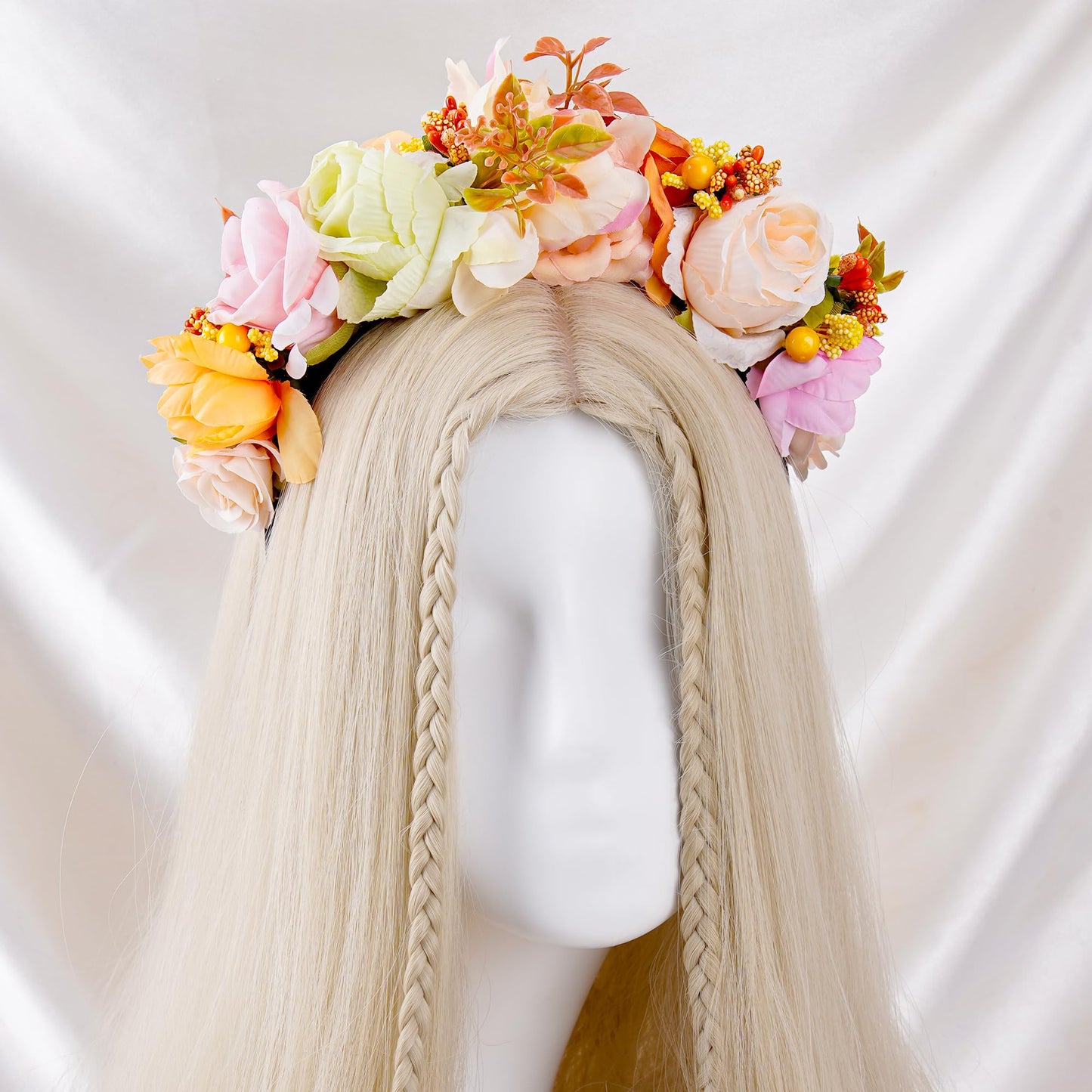 KorViSHOW Mexican Flower Crown Headband - Mexican Rose Floral Crown Headpiece Cinco De Mayo Hair Accessories for Women Girls Dia de los Muertos Costume Halloween Cosplay Fiesta Party