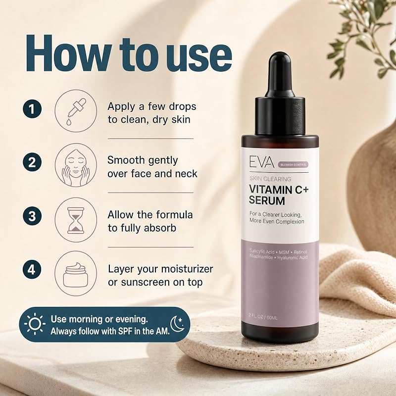 Vitamin C Serum with Retinol & Salicylic (2 oz) – Acne & Clear Skin, Eva Naturals