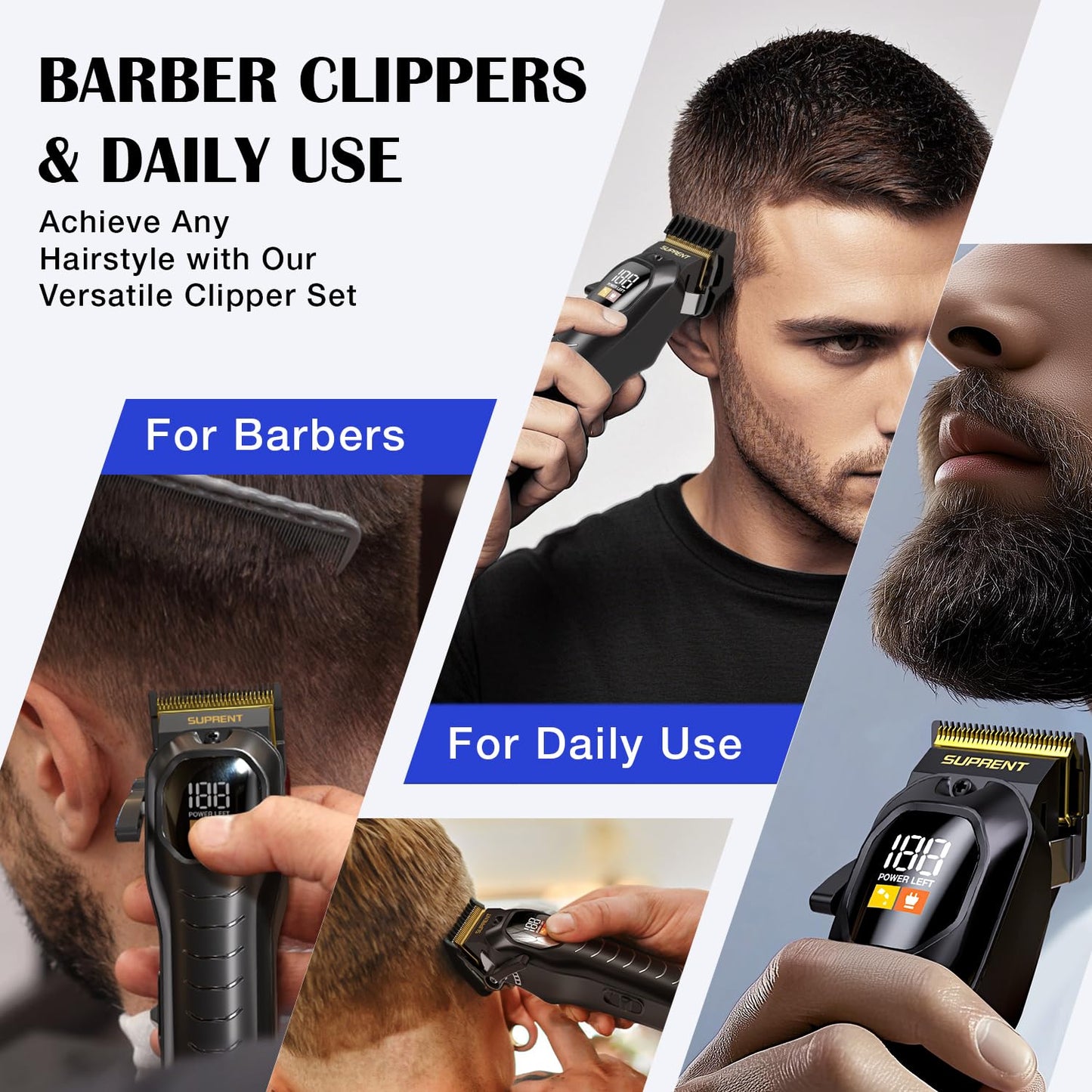 SUPRENT Hair Clippers Set for Men, Rechargeble USB-C Hair Trimmer for Professionals & Homecuts, LED Display (Black)