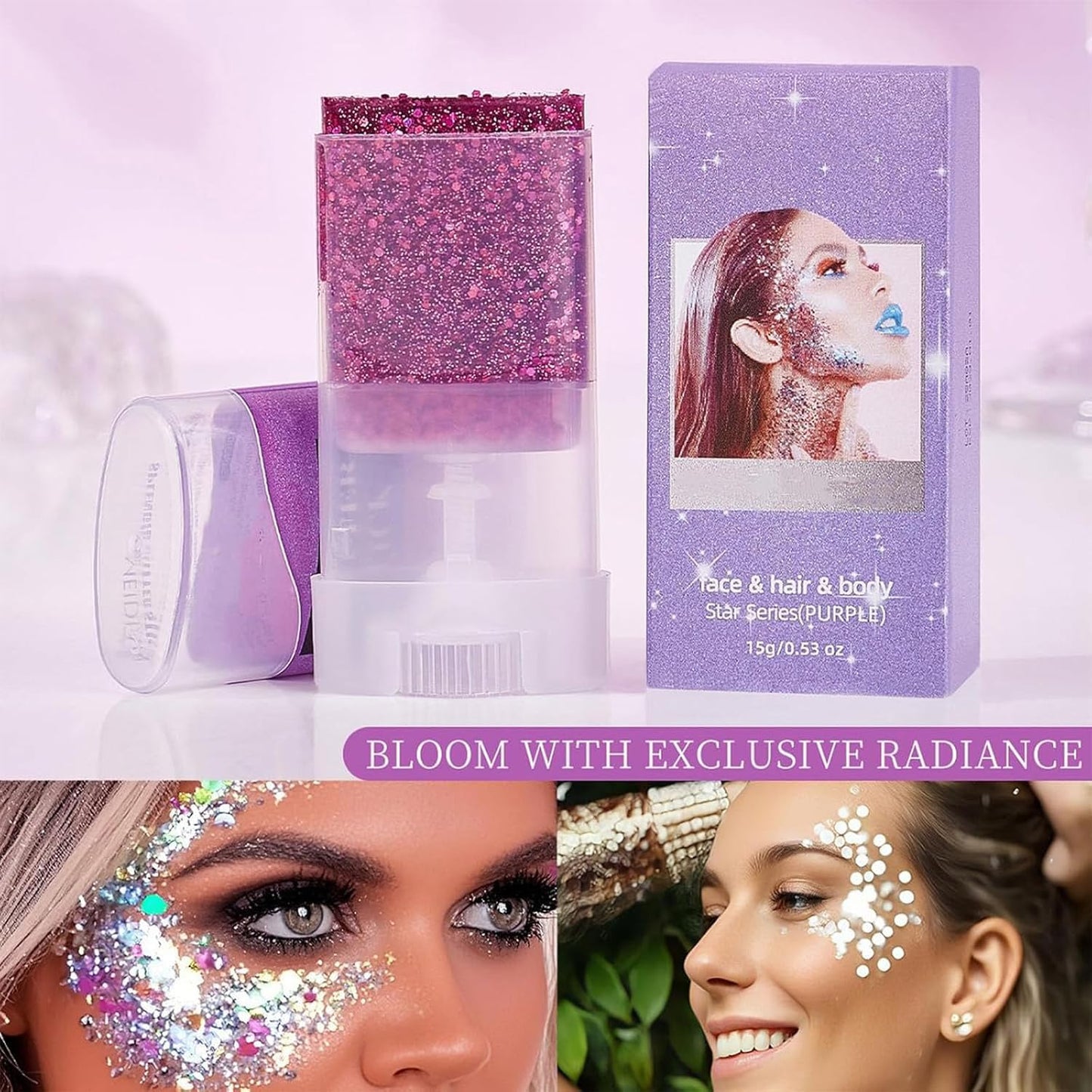 Liplaya Glitter Stick, Liplaya Stick Red White Blue, Glitter Hair and Body, Waterproof and Long-Lasting, for Stage Party, Carnival (Green)