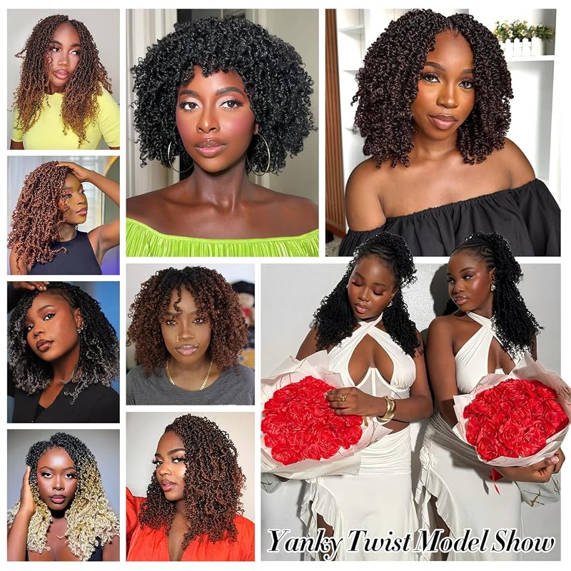 Yanky Twist Crochet Hair - 12" 14" 16" Natural Black (1B#) 9 Packs, Pre-Mixed