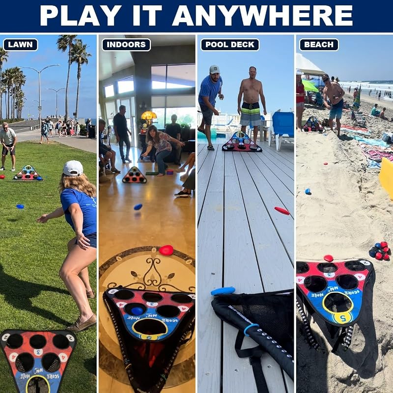 Skip N' Hole Floating Pool Cornhole Game Set (2 Targets) – Waterproof Stonne Skipping Toy