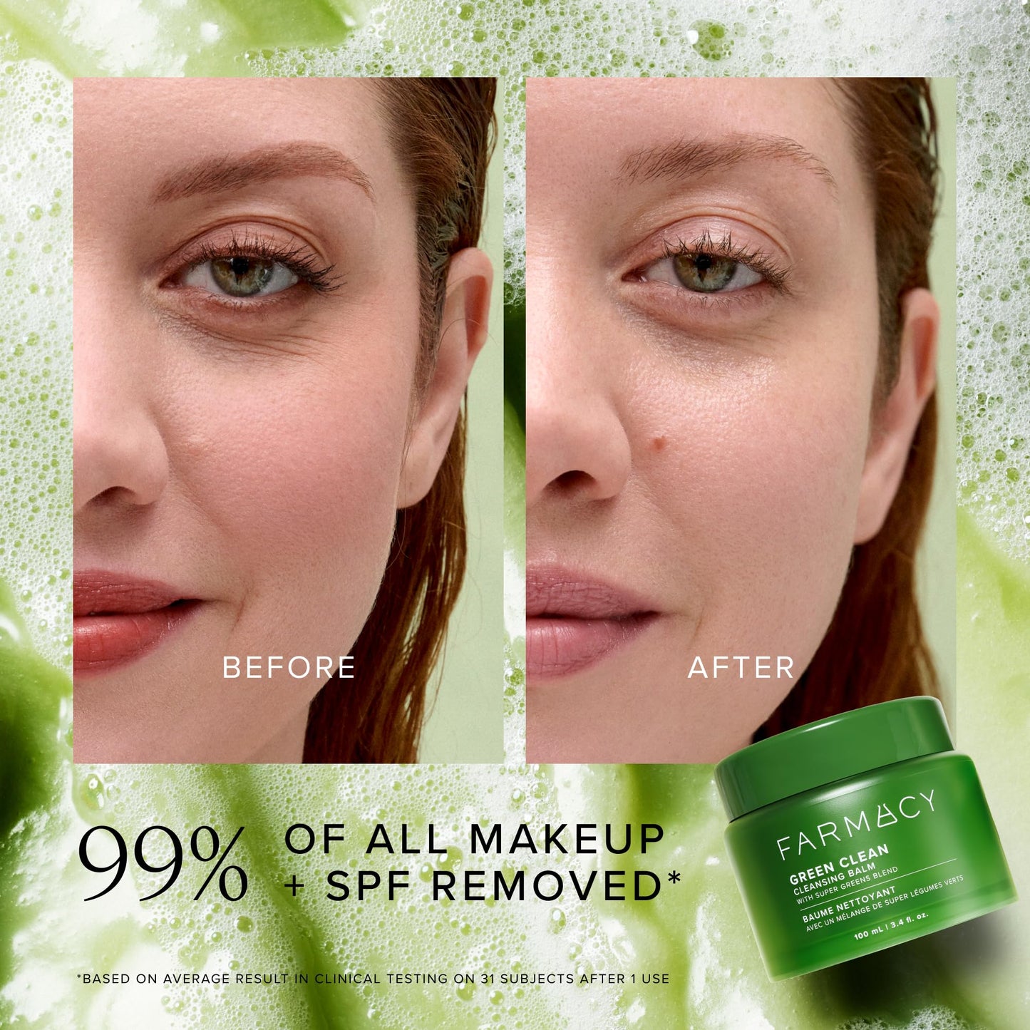 Farmacy Makeup Remover Cleansing Balm - Green Clean Waterproof Makeup Remover + Oil Based Cleanser - Newly Formulated Double Cleanser with Plant Based Waxes + Upcycled Moringa (100ml)