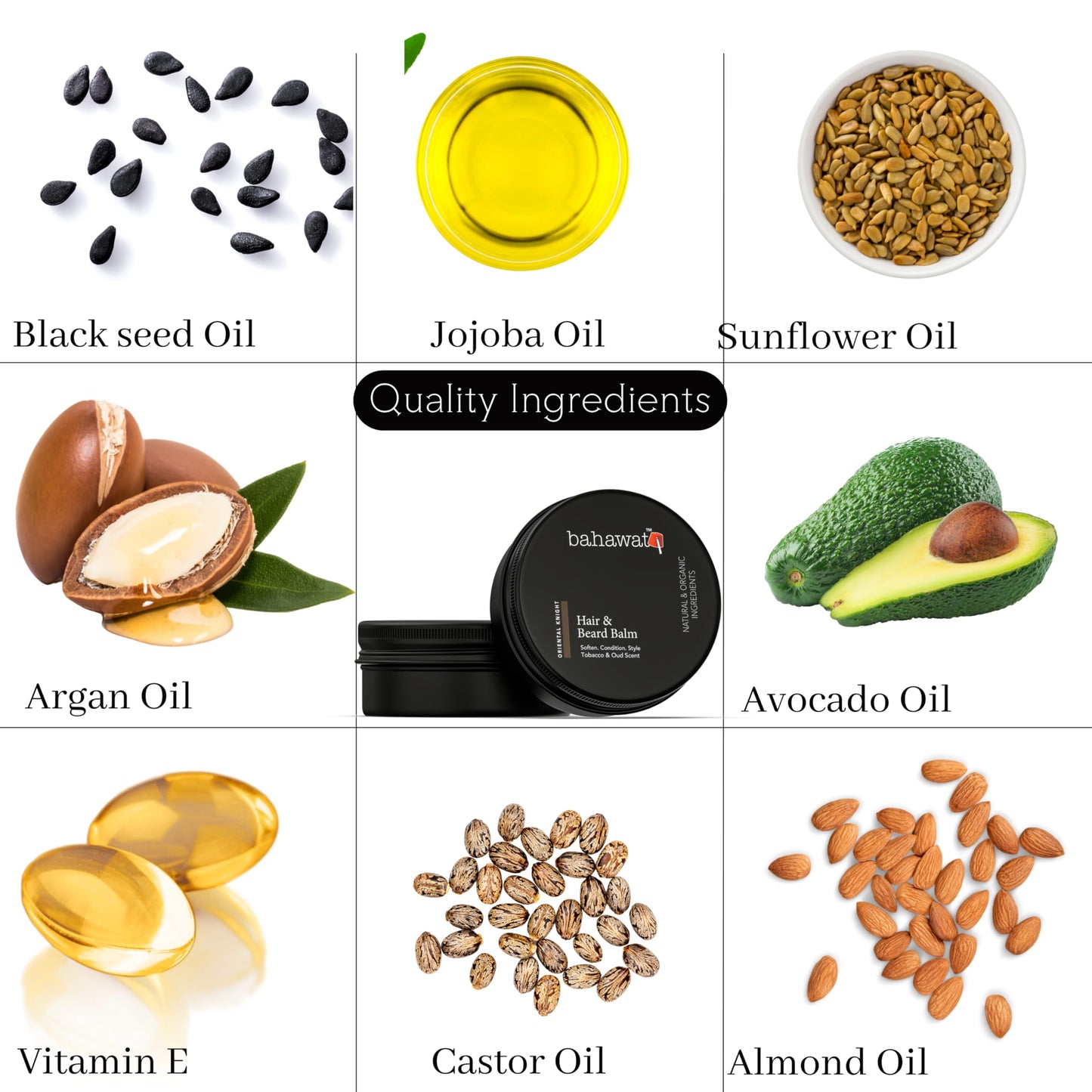 BAHAWAT Beard Balm Tobacco Oud - Styles, Strengthens & Softens Beards - Natural Beard Conditioner- ZERO GRIT Balm - reduces beard itch, 2 ounce