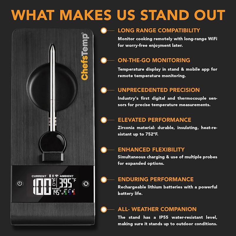 ProTemp Plus Next-Gen Wireless Meat Thermometer Stand + 1 Probe - 100% Wireless, Wi-Fi & Bluetooth