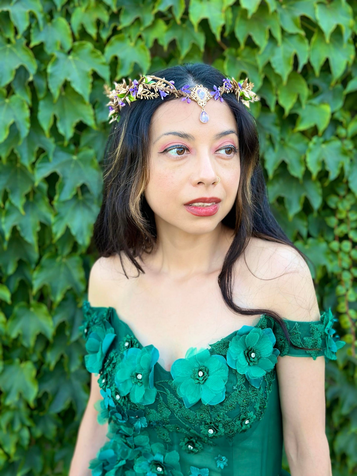 MOSTORY Purple Elf Flower Crown - Handmade Woodland Elf Headpiece Forest Fairy Crown Floral Circlet for Women Girls Cosplay Party Renaissance Marid Gras Photo Shoot