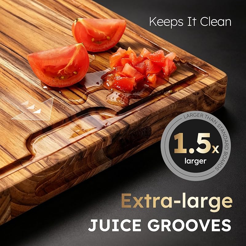 20 x 15 in Teak Cutting Board with Juice Groove – Thick 1.25 in, Corner Feet