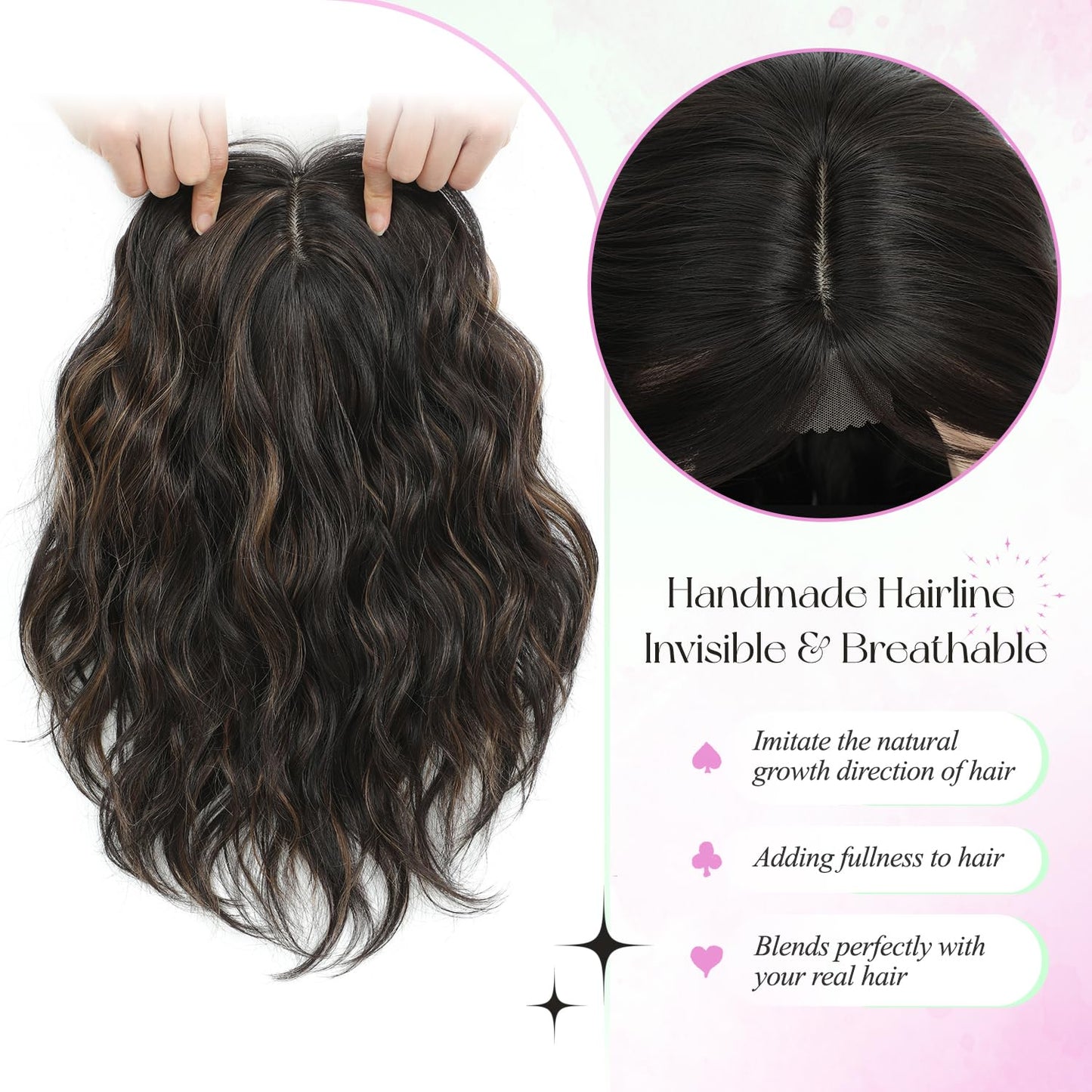 UDU Short Wavy Hair Topper for Women, 11Inch Lightweight & Breathable Synthetic Wiglet for Volume and Gray Hair Coverage, Heat Resistant Natural Hairpiece for Summer Look