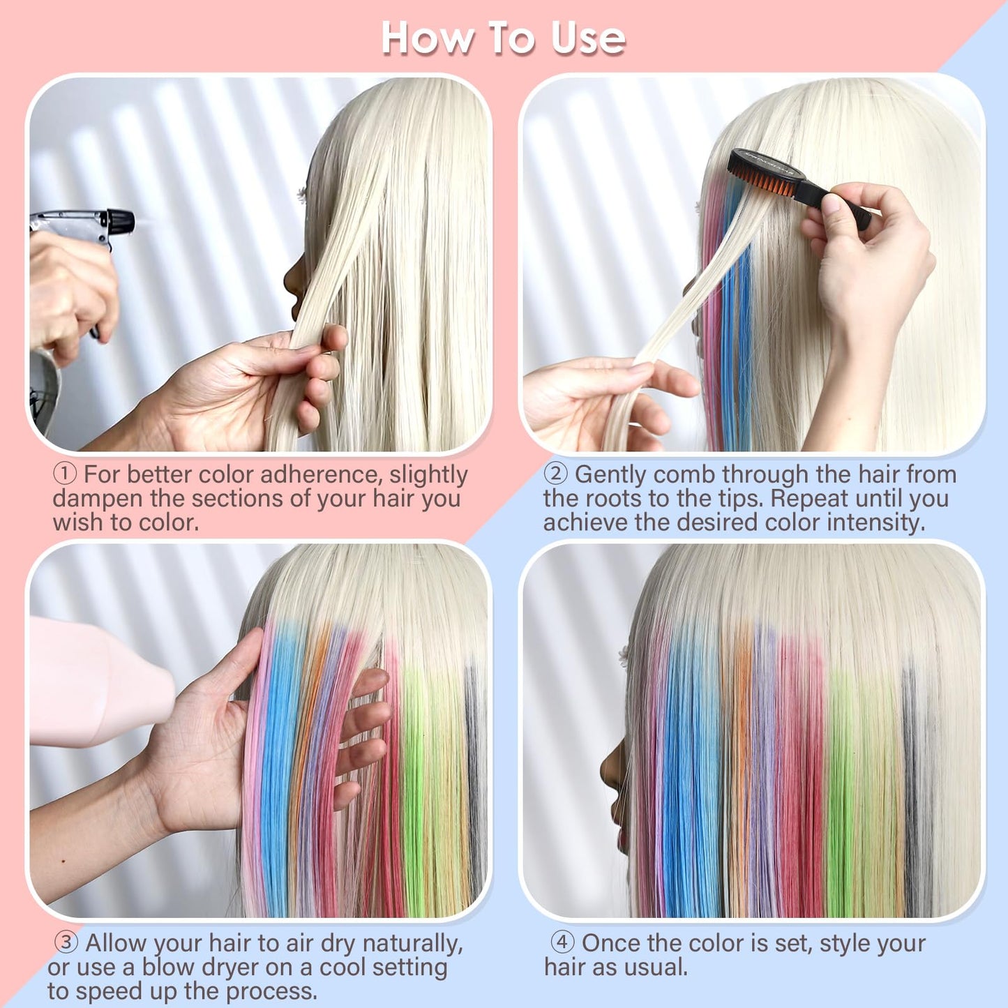 SPRINGSUGAR White Temporary Hair Chalk Comb, Washable Hair Color Dye for Girls Kids Adults Birthday Halloween Christmas Cosplay Festivals Hair DIY Party