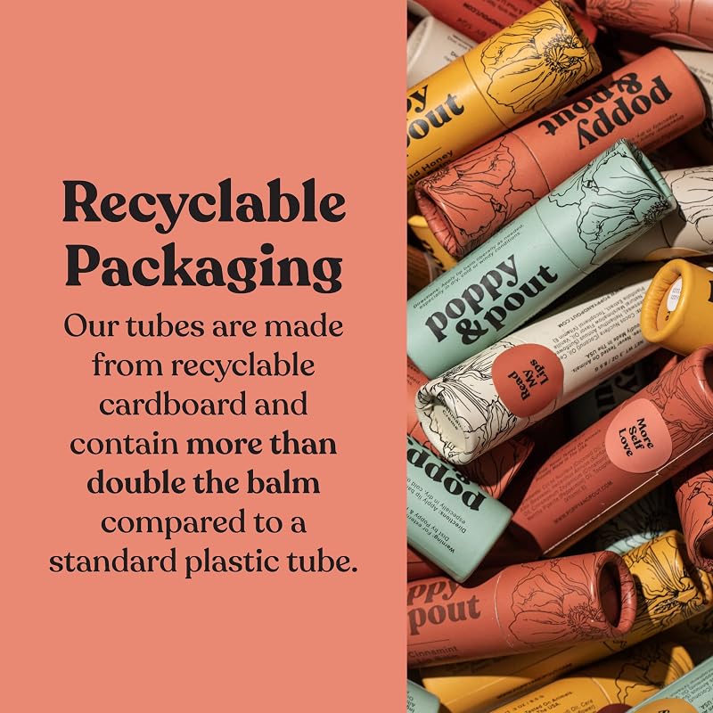 Jumbo Lip Balm Gift Set — 10 Flavor All-Natural Beeswax Balms in Recyclable Tube - Poppy & Pout Variation: 10pk All Flavors