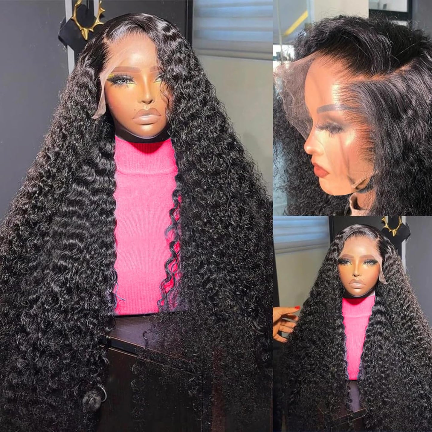 Arseomi Deep Wave Wigs Human Hair 200 Density 13x6 HD Lace Frontal Wigs Human Hair Pre Plucked Bob Wig Short Curly Lace Front Wigs for Women (10 Inch)