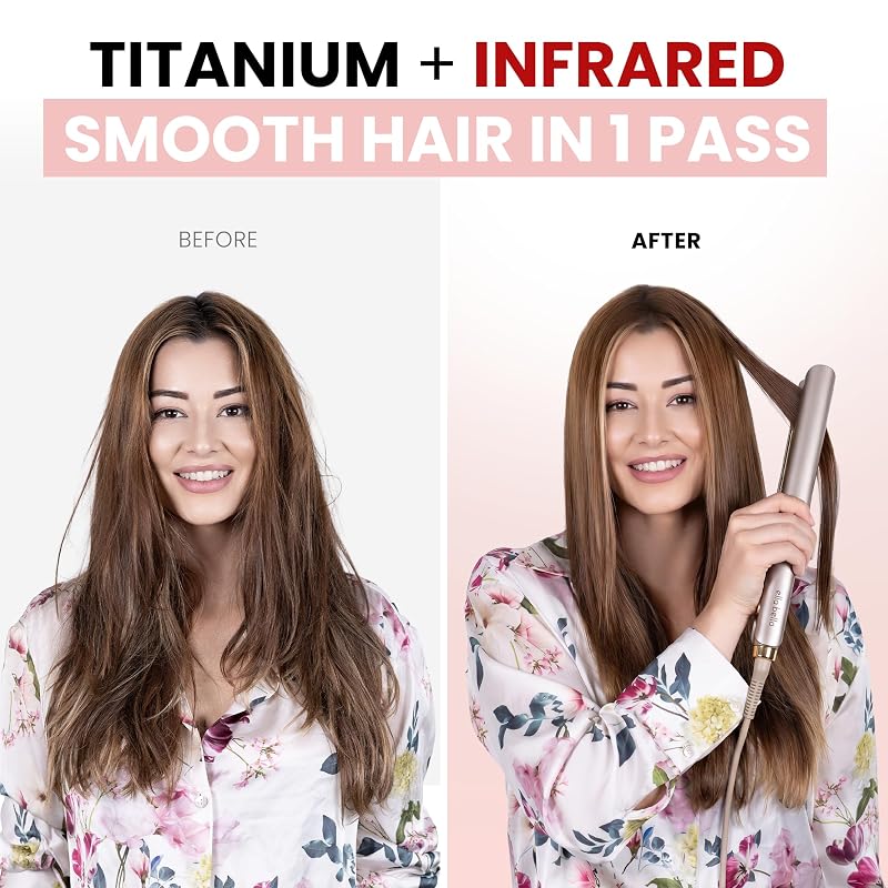 Champagne ELLA BELLA Slimline Infrared 2-in-1 Hair Straightener & Curling Iron - Titanium Plates