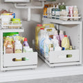 Under-Sink 2-Tier Pull-Out Organizer with Height-Adjustable Rails - 18.5x12.8x16.9 in (White) - 2 Pack