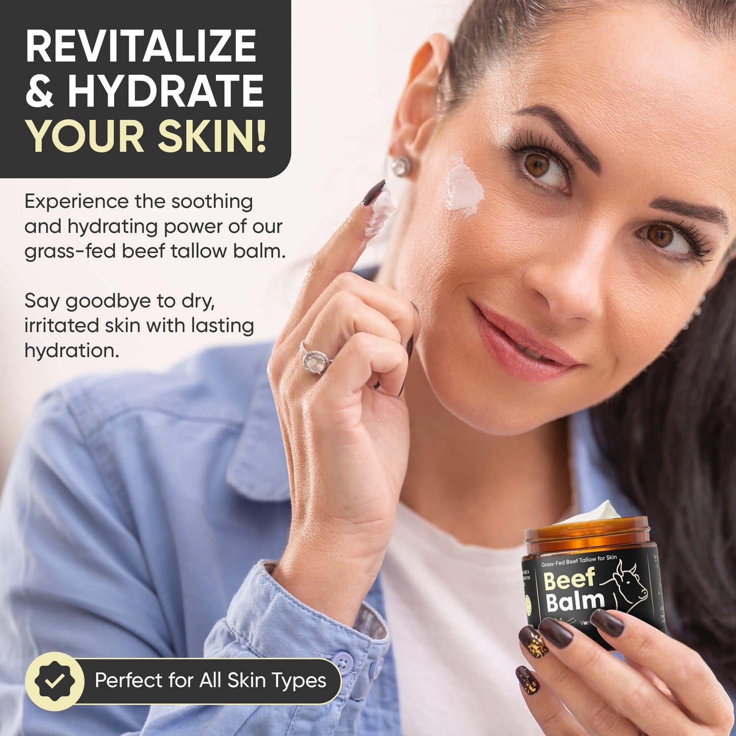 Beef Tallow for Skin – Grass-Fed Tallow Balm, Face & Body Cream, Natural Tallow Lotion for Dry Skin, Anti-Aging, Vanilla Scented (2oz)