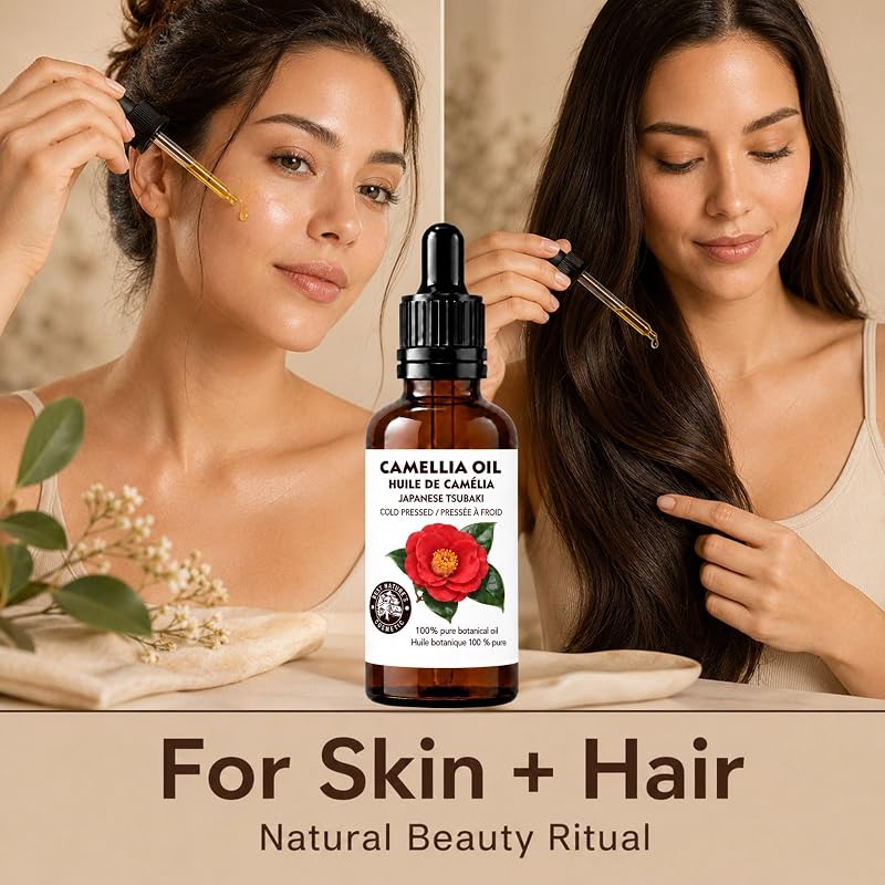 Camellia Oil for Hair & Skin - 2 Fl Oz (60 ml) 100% Pure Japanese Tsubaki Cold-Pressed