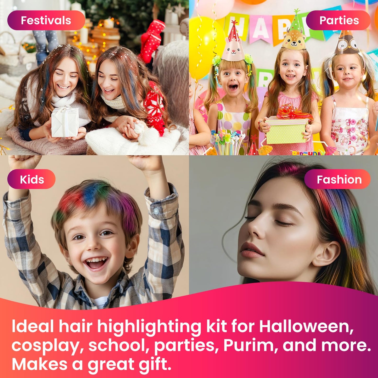 MeiduGaga Hair Chalk for Girls Makeup Kit, 10 Temporary Color Washable Gift Great for Kids Age 5 6 7 8 9 10-13 Years Old, Birthday Christmas Cosplay Hair DIY Party